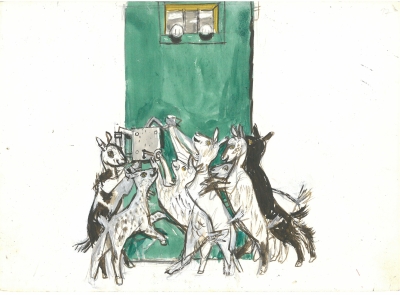 『おおかみと七ひきのこやぎ』《こやぎたちドアをあける》1957年　©フェリックス・ホフマン